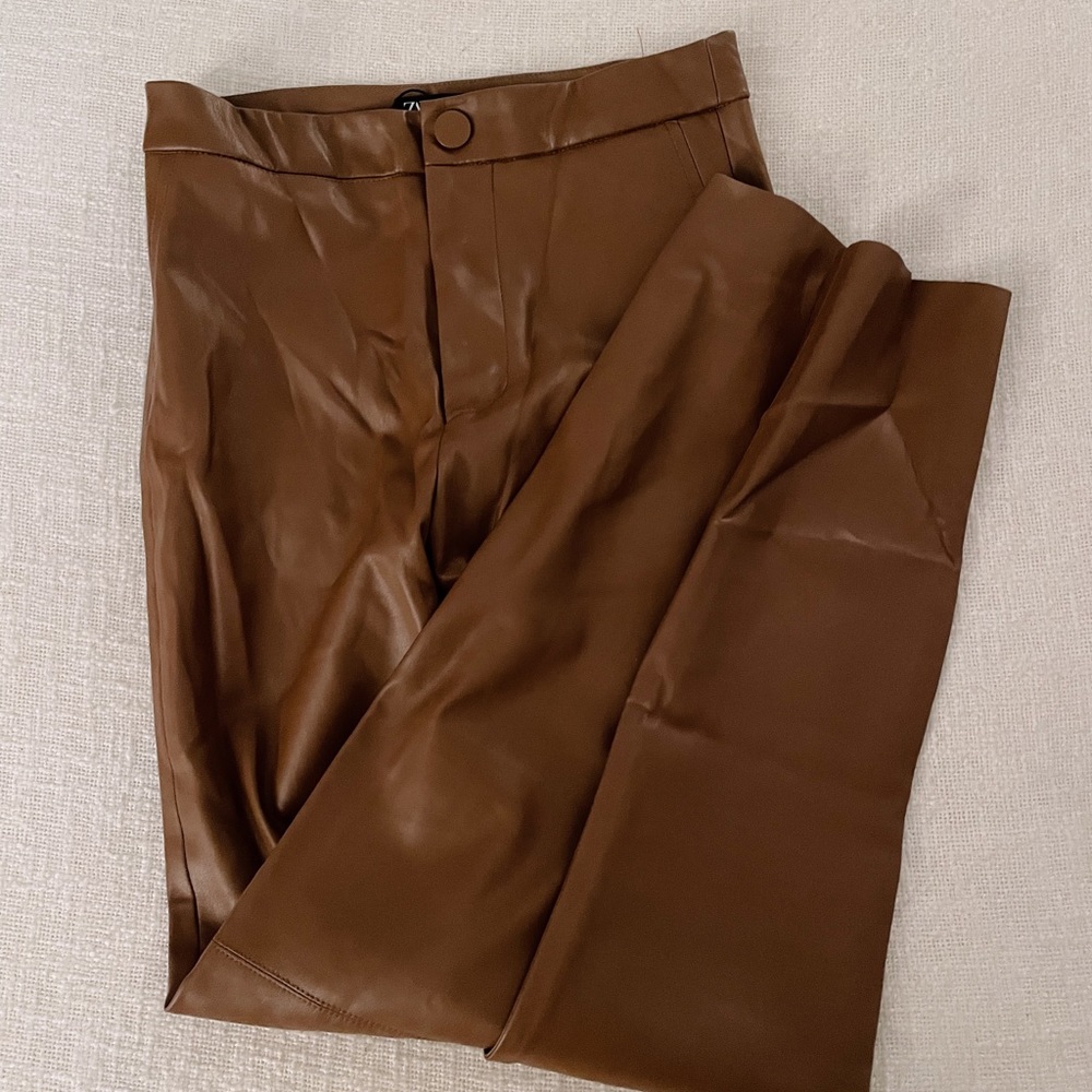Zara Brown Leather Skinny Pants